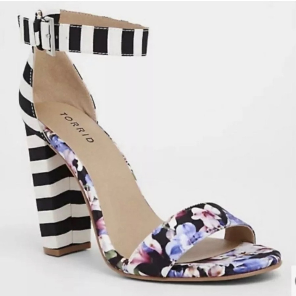 Torrid Women’s Floral Striped Ankle Straps Heels Chunky Sandals Size 10W